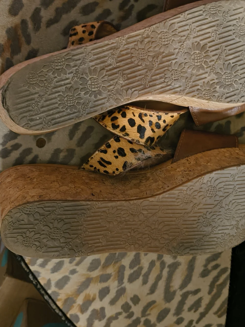 Yellow Box Brown Leather and Leopard Print Sandals - Picture 3 of 5
